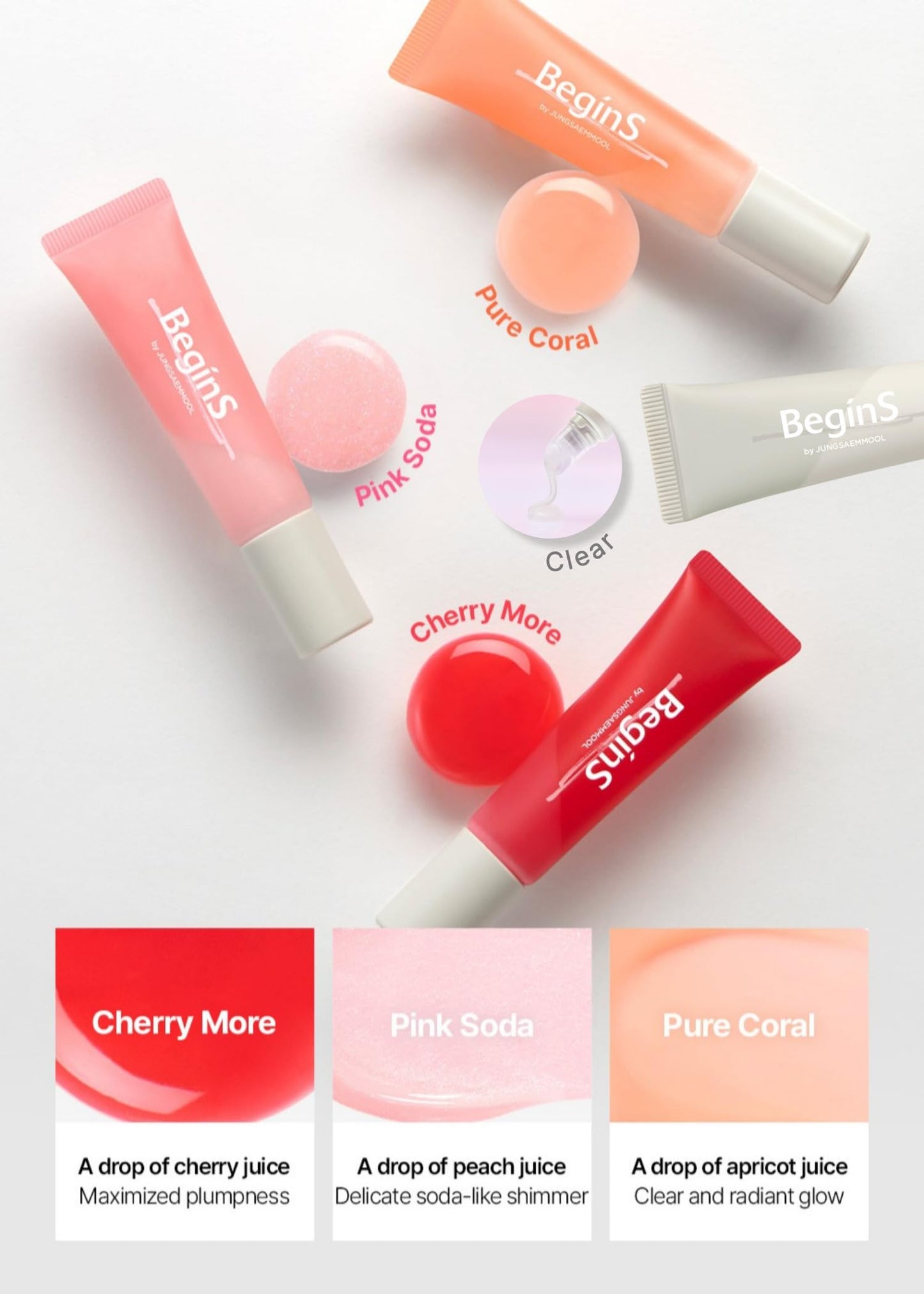 Lip Care Color Oil 0.34 Fl Oz, Vegan Tinted Lip Oil with Jelly Massager for Dry Lips, Hydrating & Cooling Lip Treatment, Long-Lasting Glow & Volume, Korean Lip Oil, BeginS (Cherry More)