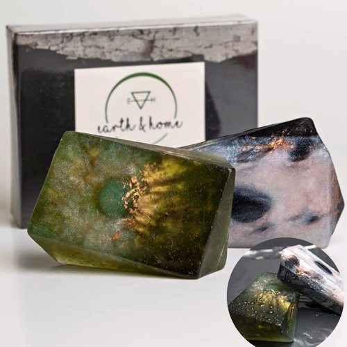 Rock Soap Gift Set of 2- Gemstone Soap with Crystals Inside- Decorative Scented Crystal Soap with Natural Ingredients & Essential Oil - Moisturizing Soap Gift Set