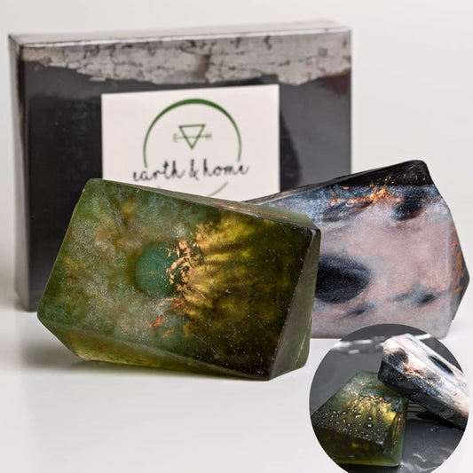 Earth & Home Rock Soap Gift Set of 2- Mothers Day Gift- Decorative Scented Gemstone Soap with Crystals (Jade & Black Obsidian) Inside- with Natural Ingredients & Essential Oil