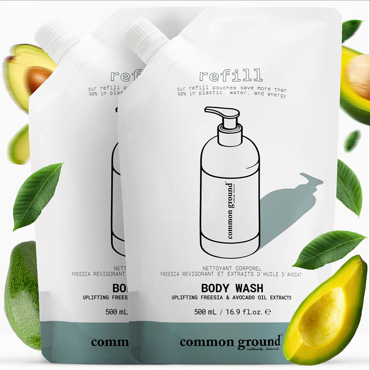 COMMON GROUND Natural Body Wash - Paraben & Cruelty Free, Vegan, Plant-Based, Botanical Scent & Avocado Oil Extracts - All Skin Types, Men & Women, Sensitive, Refill