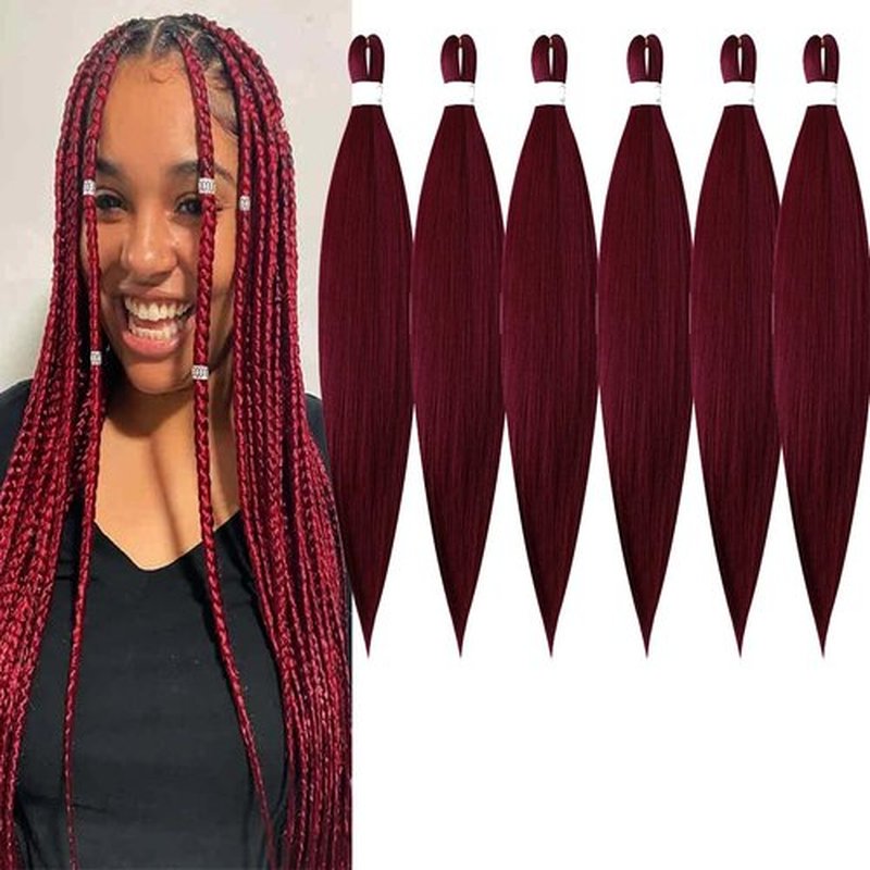 BALINGHAIR Pre-Stretched Braiding Hair Extensions Burgundy Red High Temperature Braids Hair 28 Inch(A19-6Packs)