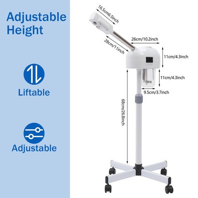 Professional Facial Steamer Machine on Wheels, Standing Esthetician Steamer, Facial Be Used for Skin Rejuvenation, Steamer for Facial Used for Spa or Personal Care (White)