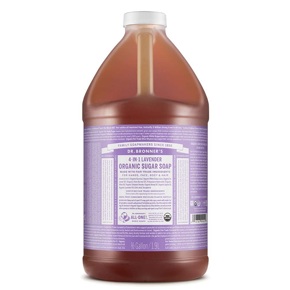 Dr. Bronner's Organic Sugar Soap (Baby Unscented, 24 Ounce) - Made with Regenerative Certified Organic Oils, Sugar & Shikakai Powder, 4-in-1 Use: Hands, Body, Face and Hair- Liquid Soap, Nourishes