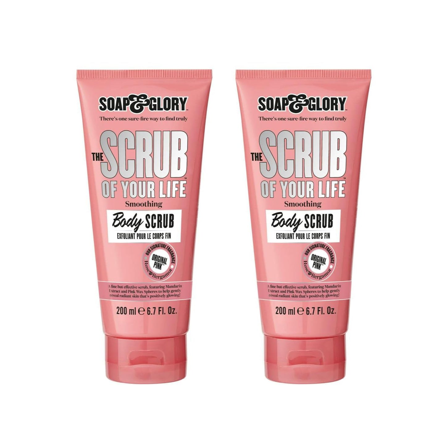 Soap & Glory Original Pink The Scrub Of Your Life Exfoliating Body Scrub - Smoothing & Buffing Vegan Scrub - Rose & Bergamot Body Polish with Shea Butter & Vitamin E (200ml, 2 pack)
