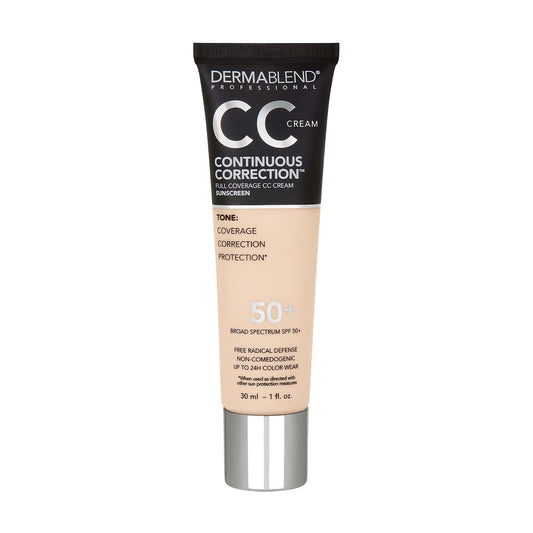 Dermablend Continuous Correction Tone-Evening CC Cream Foundation SPF 50+, Full Coverage Foundation Makeup & Color Corrector, Oil-Free, 10N FAIR 1, 1 Fl Oz (Pack of 1)