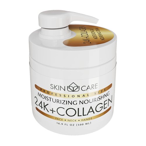 Skin Care 24K Gold & Collagen 3-in-1 Moisturizer Face Cream, Neck and Hands - Treatment for Crepey Skin, Wrinkles and Sagging - Daily Lotion for All Skin Types - 16.9 fl. oz.
