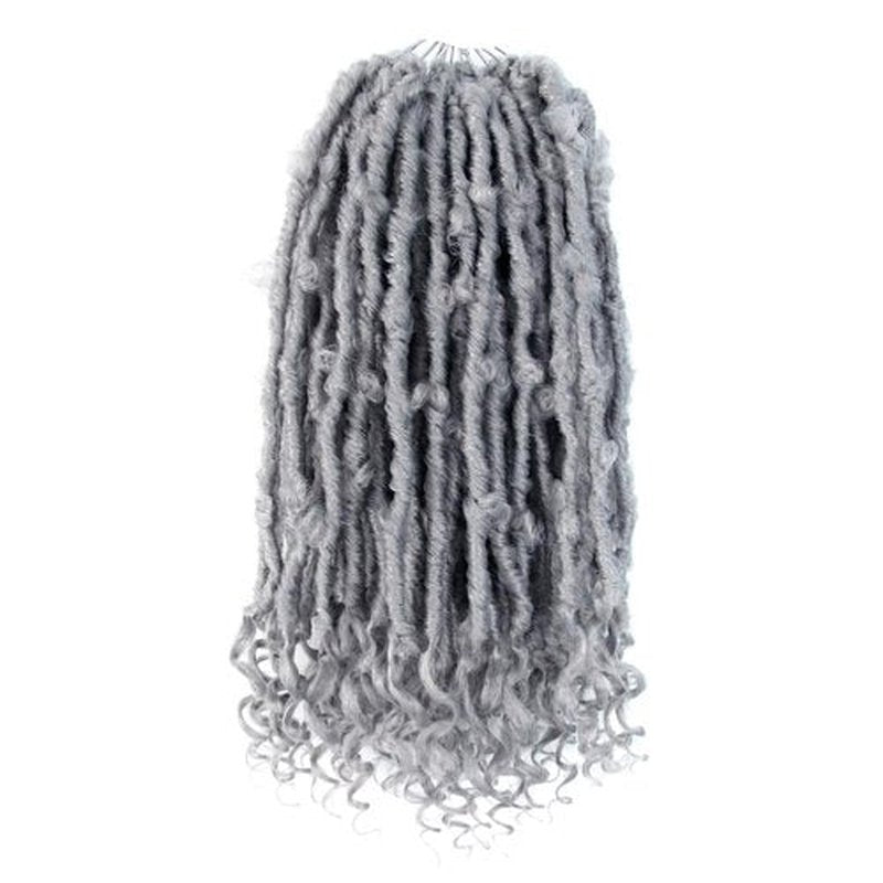 Crochet Butterfly Locs with Curly Ends 14 Inch, Boho Distressed Butterfly Locs Crochet Hair, Gray Bohemian Goddess Faux Butterfly Braids with Curly Ends (6 Packs, Gray)