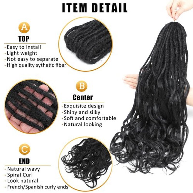 Aguacor Loose Wave Dreadlocks Synthetic French Curly Double Ended Dreadlock Extensions 24inches 10 Strands Thin Soft Black Spanish Curly DE Dreadlock Extensions for Women (10 Strands, 1B#）