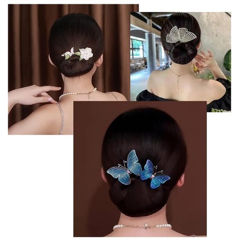 Ins Style Elegant Lazy Hair Curler, French Twist Hair Bun Maker, Lazy Flower Hairpin,Rhinestone Hand-Embroidered Flower Hair Accessory (Blue Butterfly)