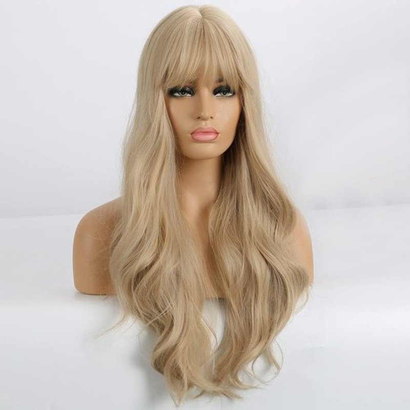 BERON 26 Inches Blonde Wig Long Wavy Wig Blonde Wig with Bangs Golden Blonde Wig for Women Daily and Party Wig Cap Include