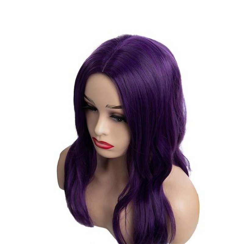 RicHyun Purple Wig Long Curly Wavy Purple Wig Middle Part Cosplay Wig Synthetic Heat Resistant Costume Halloween Wigs for Women Girls (Dark Purple)