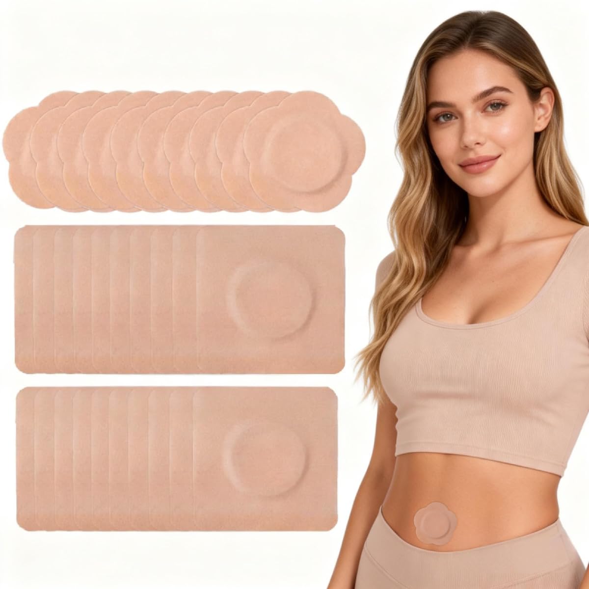 Castor Oil Pack Wraps Disposable Organic Cotton Self-Adhesive Pads for Belly Button, Navel Oil for Belly Button Patch, Castor Oils Packs with Breathable and Portable, 30Pcs(Oil Not Included)
