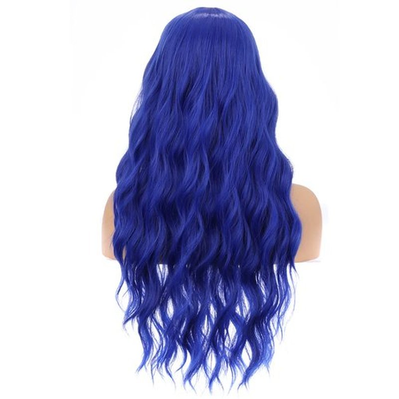 MAGQOO Dark Blue Wig Women Girls Long Curly Wavy Dark Blue Wigs Middle Part Heat Resistant Hight Density Synthetic Wigs (Dark Blue)
