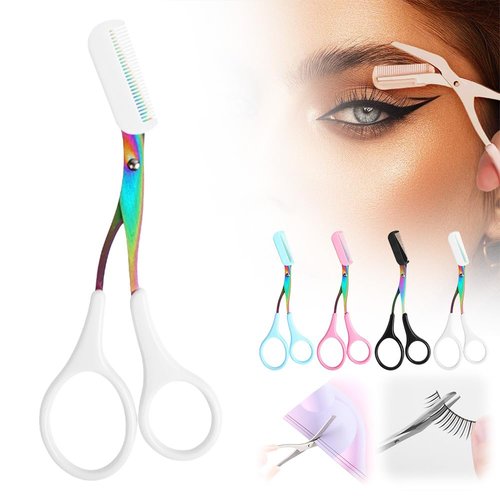 Eyebrow Trimming Scissors, Eyebrow Scissors with Comb, Non-Slip Eyebrow Trimming Razor, Hair Removal Eyebrow Scissors Makeup Tool, Precision Eyebrow Trimming Scissors Gifts for Men Women (B-White)