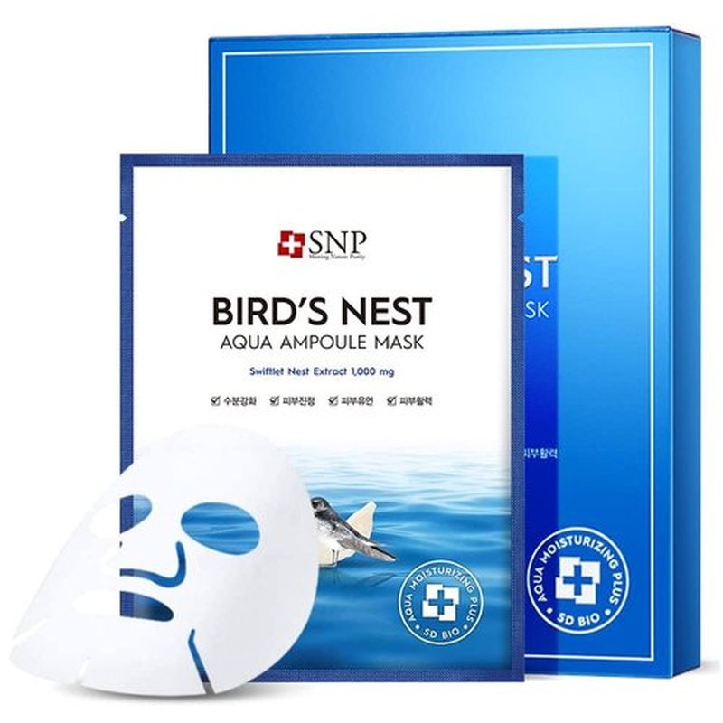 [K Beauty Snp] Bird's Nest Ampoule Sheet Mask | Hyaluronic Acid Sheet Mask | Maximum Hydration and Protection for All Dry Skin Types | Korean Skincare Facial Mask | 10 Sheets