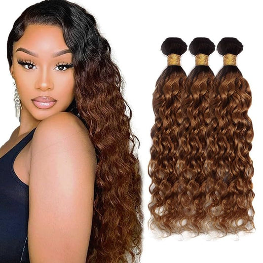 Ombre Water Wave Bundles 1b/30 Bundles Human Hair Weave 12 14 16 Inch 1B/30 Water Wave Bundle Human Hair 8A Brazilian Virgin 2 Tone Black and Brown Water Wave Bundle