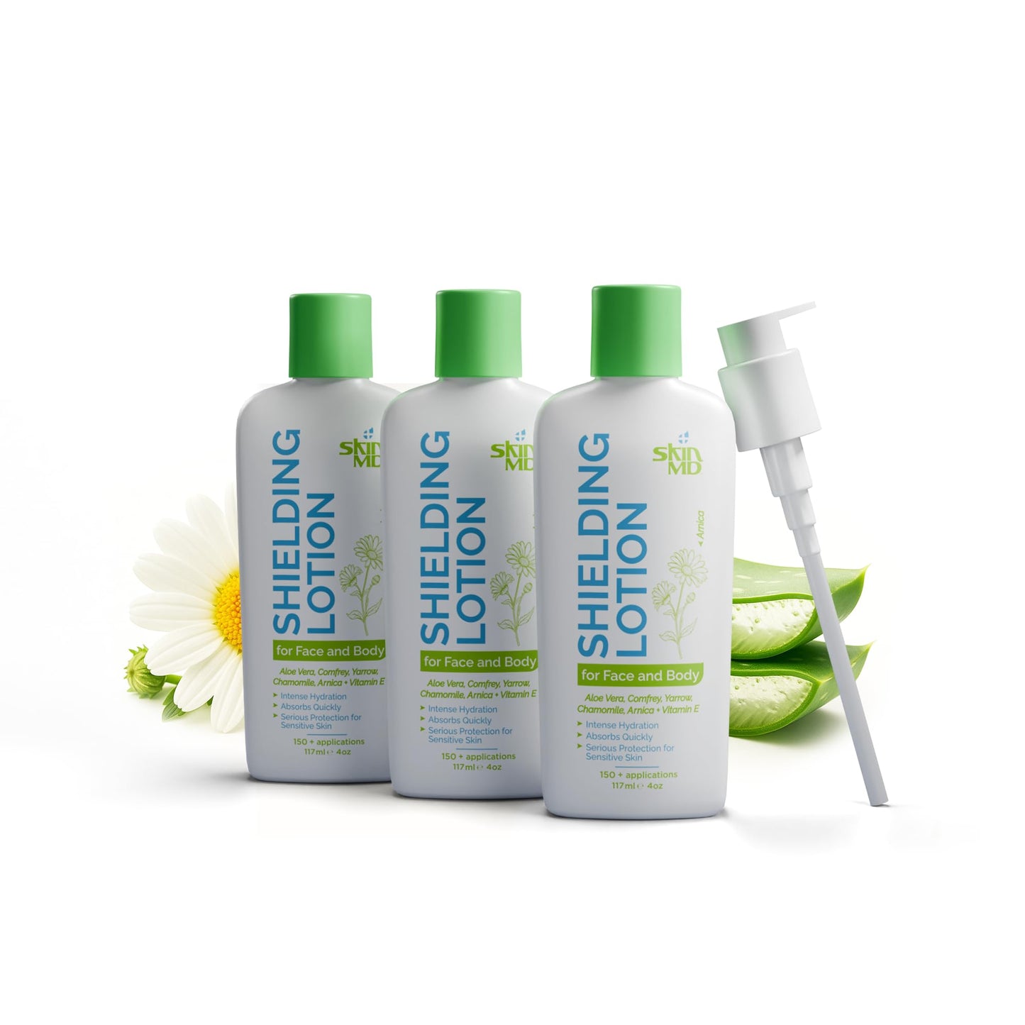 Skin MD Shielding Lotion Hydrating Body Lotion for Sensitive Skin with Dispenser | Non-Greasy, Fast-Absorbing Moisturizer with Plant-Based Ingredients, Eczema & Psoriasis Relief - 4oz 3-Pack