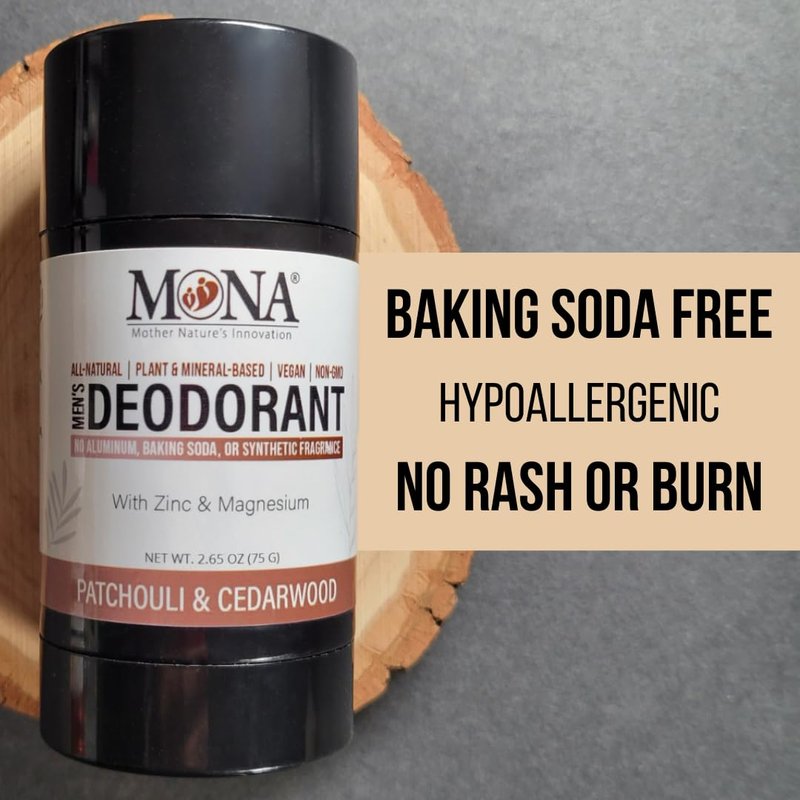 All Natural Deodorant for Men Aluminum Free | Hypoallergenic Men's Deodrant, Magnesium Deodorant for Sensitive Skin | Absorbs Sweat | Won’t stain clothes | By MONA Brands (Patchouli Cedarwood 2.65 Oz)
