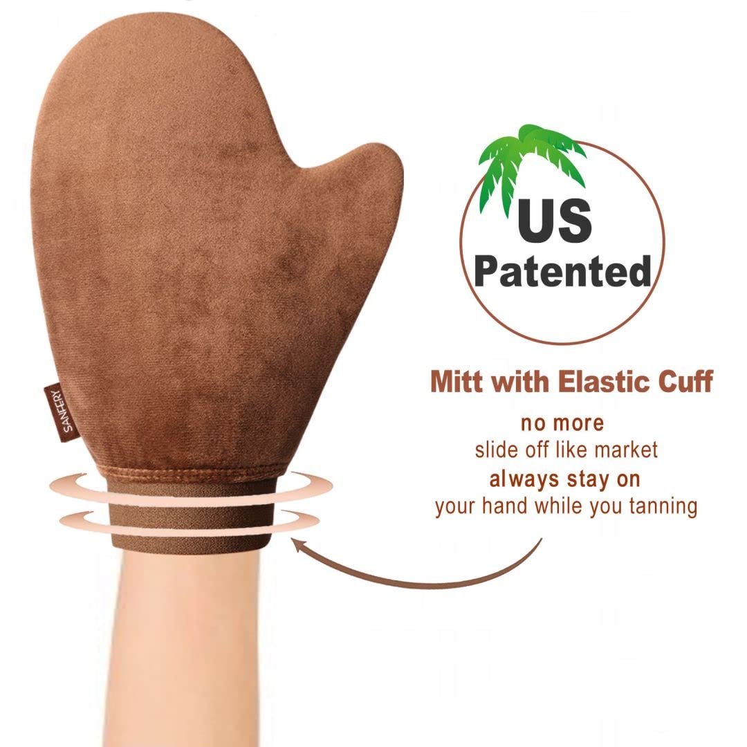 3-Pack Self Tanning Mitt Set Include Self Tanner Back Applicator with Velvet Soft Texture and Elastic Cuff Design - Perfect for Back, Legs & Full Body Application, Streak-Free Sunless Tanning at Home