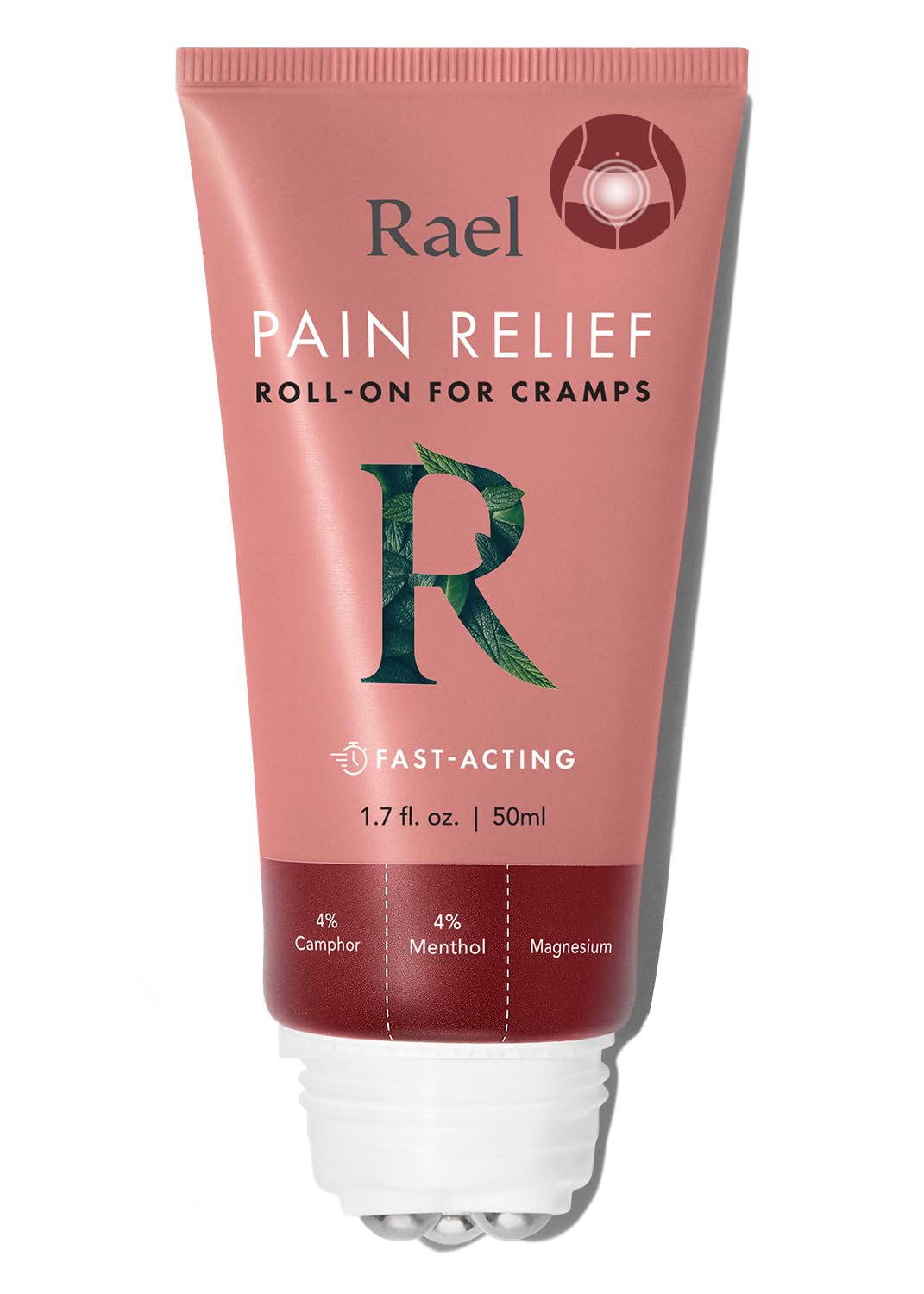 Rael Pain Relief Cream Roll-On – Fast-Absorbing Formula with Camphor, Menthol, and Magnesium, Essential for Women (1.7 fl oz, 50 ml)