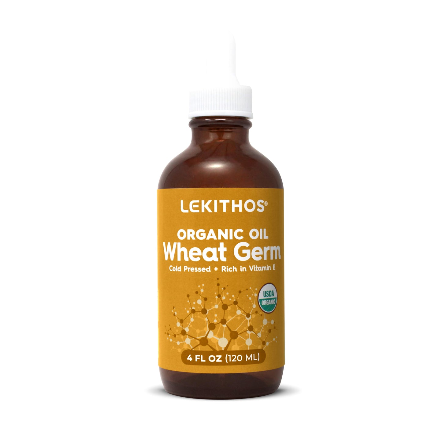 Lekithos Organic Wheat Germ Oil | 4 FL OZ (120 ML) | CO2 Extract | Premium Omega 3-6-9 Complex + 2.5mg Vitamin E | Supports Dry Skin & Cellular Health | Dropper in Glass Bottle | Made In Spain