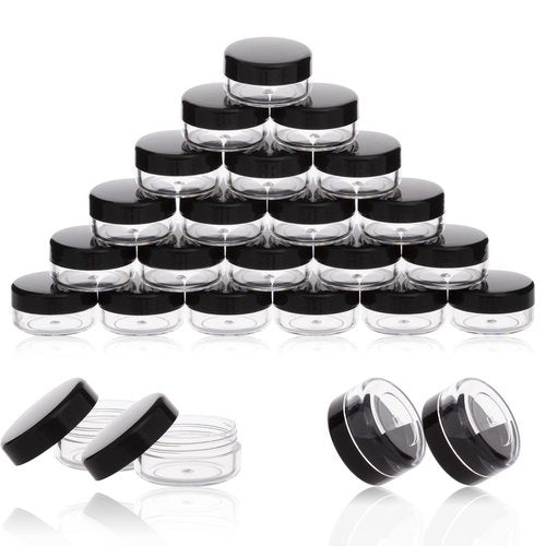 ZEJIA 3 Gram Sample Containers with Lids, 50 Count Tiny Sample Jars, 3ML Makeup Cosmetic Containers for Lip Balms, Lotion, Powder, Beauty Products(Black Lids)