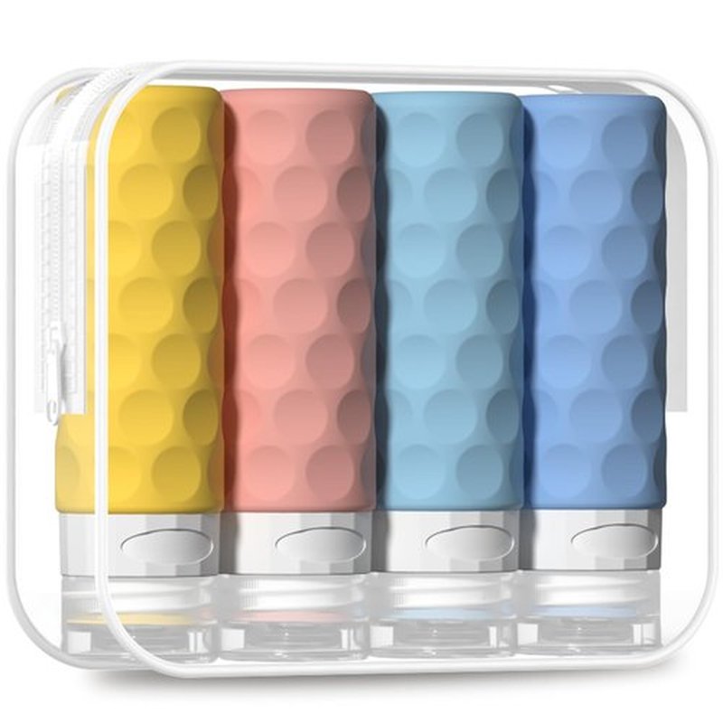 Silevoler Travel Bottles for Toiletries, 4pcs Tsa Approved 3oz Travel Size Containers, BPA Free Leak Proof Premium Silicone Travel Bottles, Refillable Liquid Travel Accessories W/Toiletry Bag(Bright)