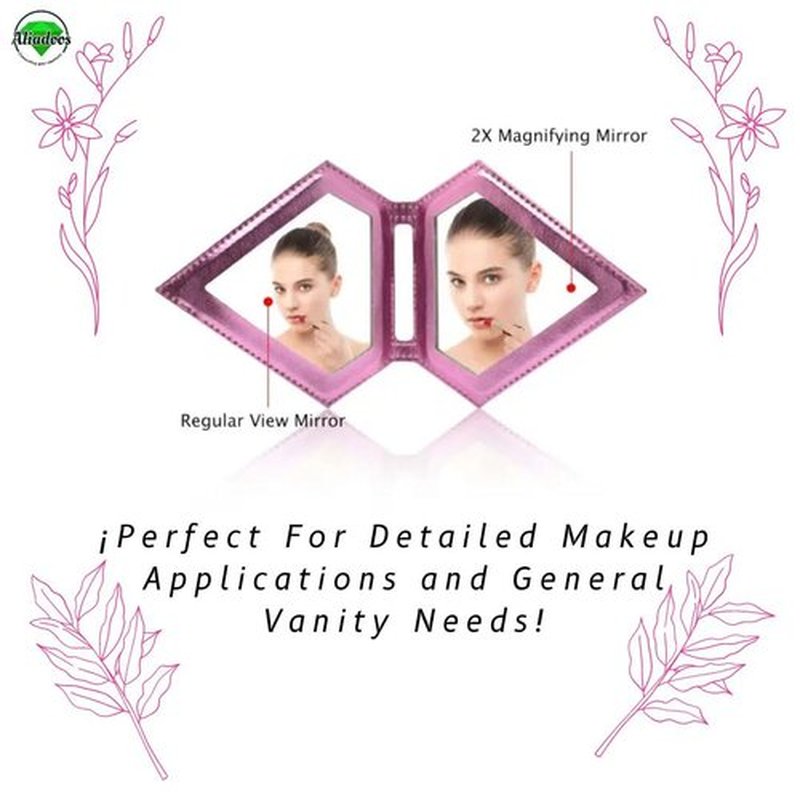 ALIADOOS CONNECTING YOUR EMOTIONS: Dual Sided Compact Mirror Portable for Travel Home Office Makeup Hand Size or Pocked Iridescent Foldable in Diamond Shape Mirror for Women Girls
