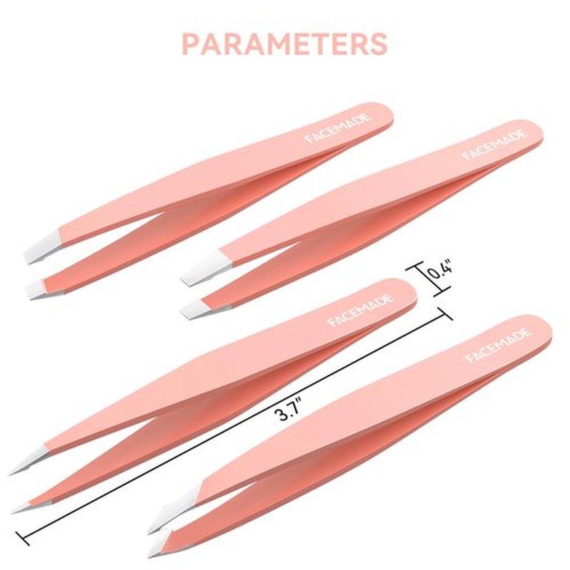 FACEMADE 4 Pack Tweezers Set - Professional Stainless Steel Tweezers for Men and Women, Precision Eyebrow Tweezers for Facial Hair, Chin, and Ingrown Hair Removal (Pink)