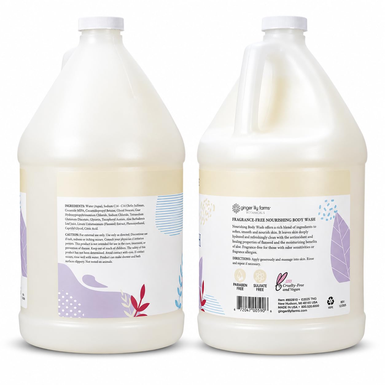 Ginger Lily Farms 1 gal Nourishing Body Wash, Fragrance-Free