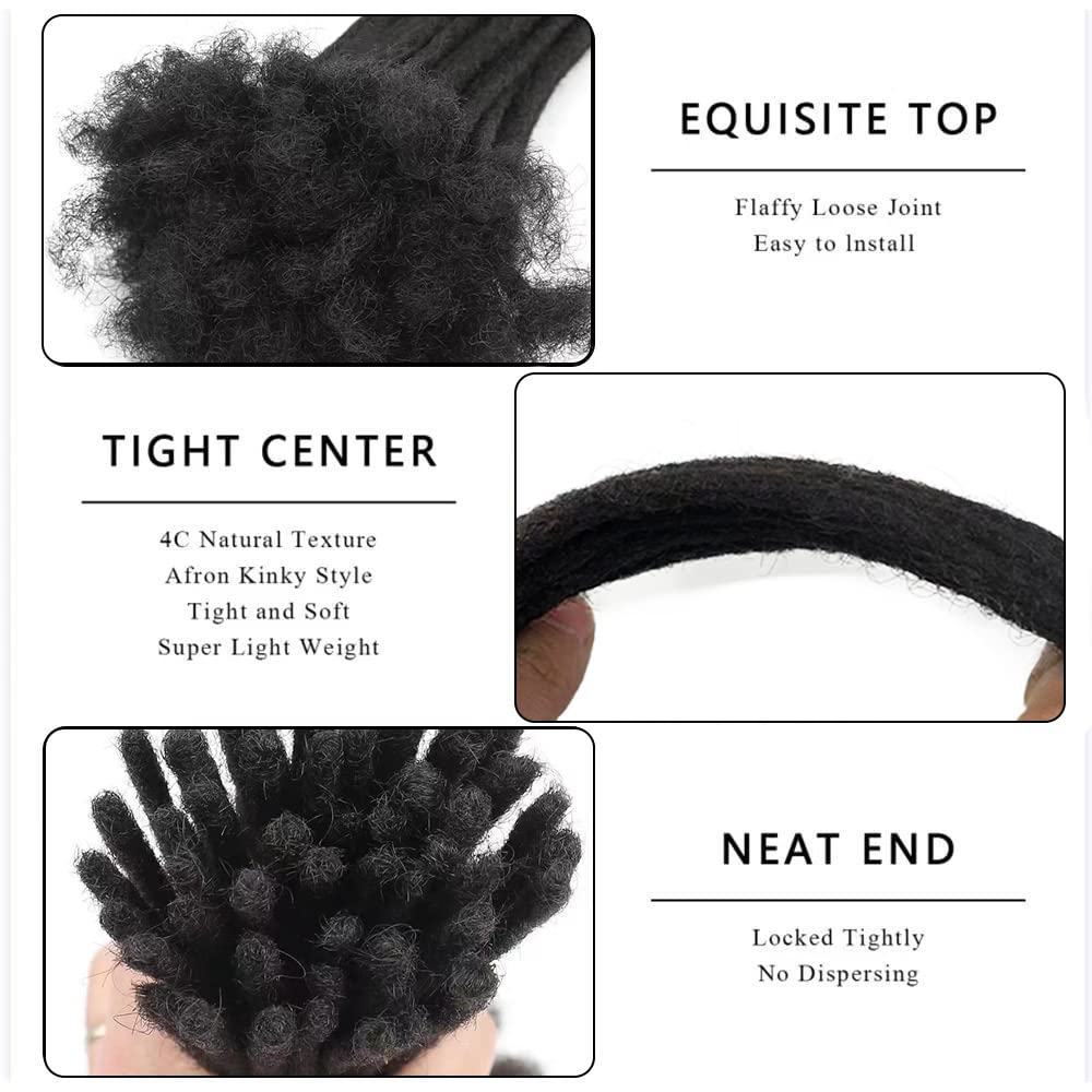 Loc Extension Human Hair 0.4cm Thickness 8 Inch 20 locs Natural Black Full Handmade Permanent Locs Can Be Dyed and Bleached for Women Men Kids Dreadlock Extensions Real Human Hair