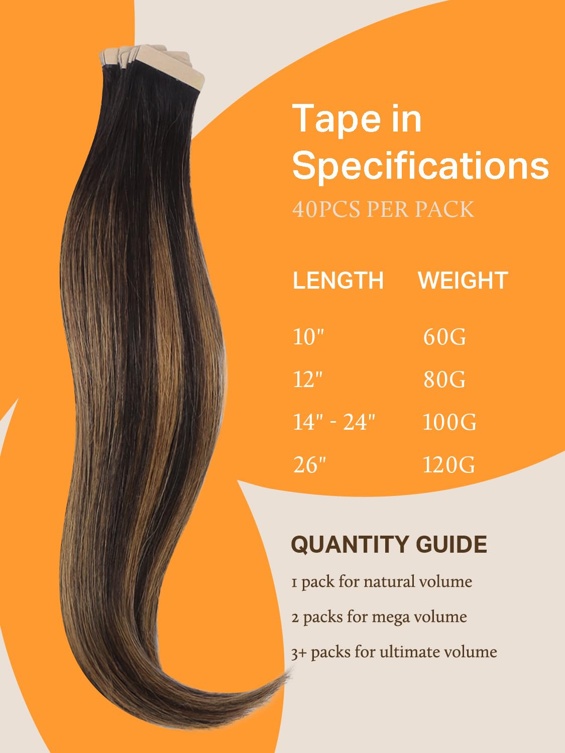 DOORES Human Hair Extensions Tape in, Balayage Dark Brown to Chestnut Brown Real Hair Extensions 40pcs 24 Inch 100g, Tape in Straight Natural Hair Extensions Skin Weft