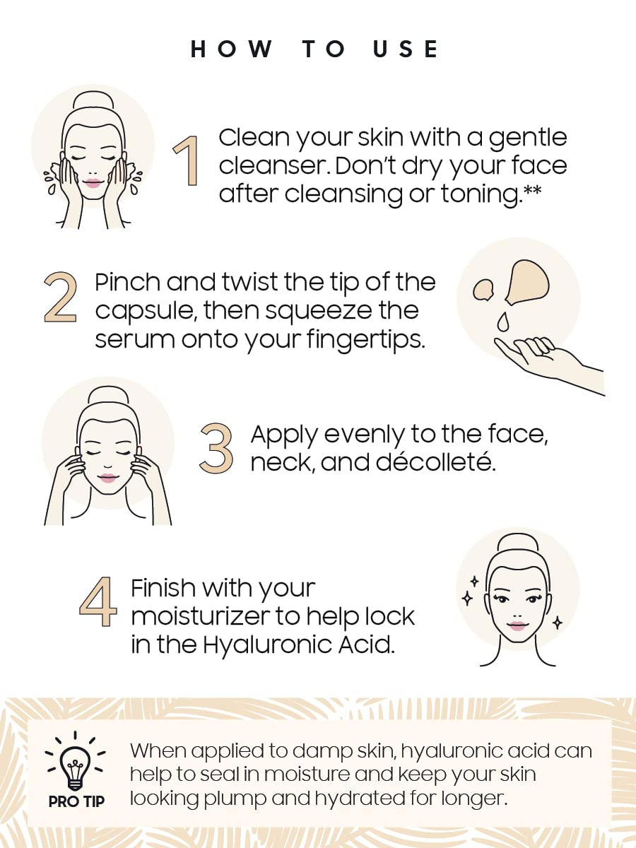 SKINWORKS Hyaluronic Acid Serum for Face, Anti Aging Serum for Fine Lines & Wrinkles, Hydrating Glow Serum, Face Moisturizer Plump & Repair Dry Skin, Unscented, 60 Capsules