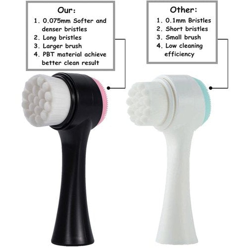 Beomeen Face Brush 2 in 1, Facial Cleansing Exfoliating Scrubber Brush, Silicone Double Side Face Wash Scrub Brush with Super Soft Bristles for Deep Pore Cleansing, Massaging, Skincare Makeup Removal