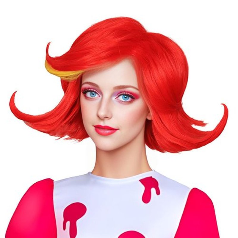 FantaLook Medium Red with Yellow Cosplay Wig for Women Halloween Costume