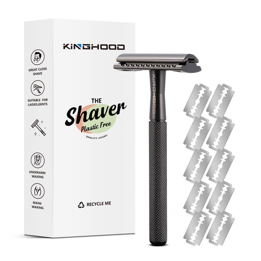 KINGHOOD Safety Razor One Blade Razor Single Blade Razor Metal Razor Reusable Razor Double Edge Razor Closed Comb Safety Razor Brass Reusable Razor Black