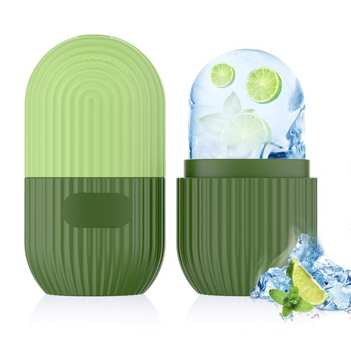 Ice Roller for Face and Eye, Silicone Ice Facial Roller Ice Holder, Face Ice Mold Skin Care, Face Icers Reusable Ice Cube Roller for Shrink Pores Anti Wrinkle Reduce Puffiness, Green