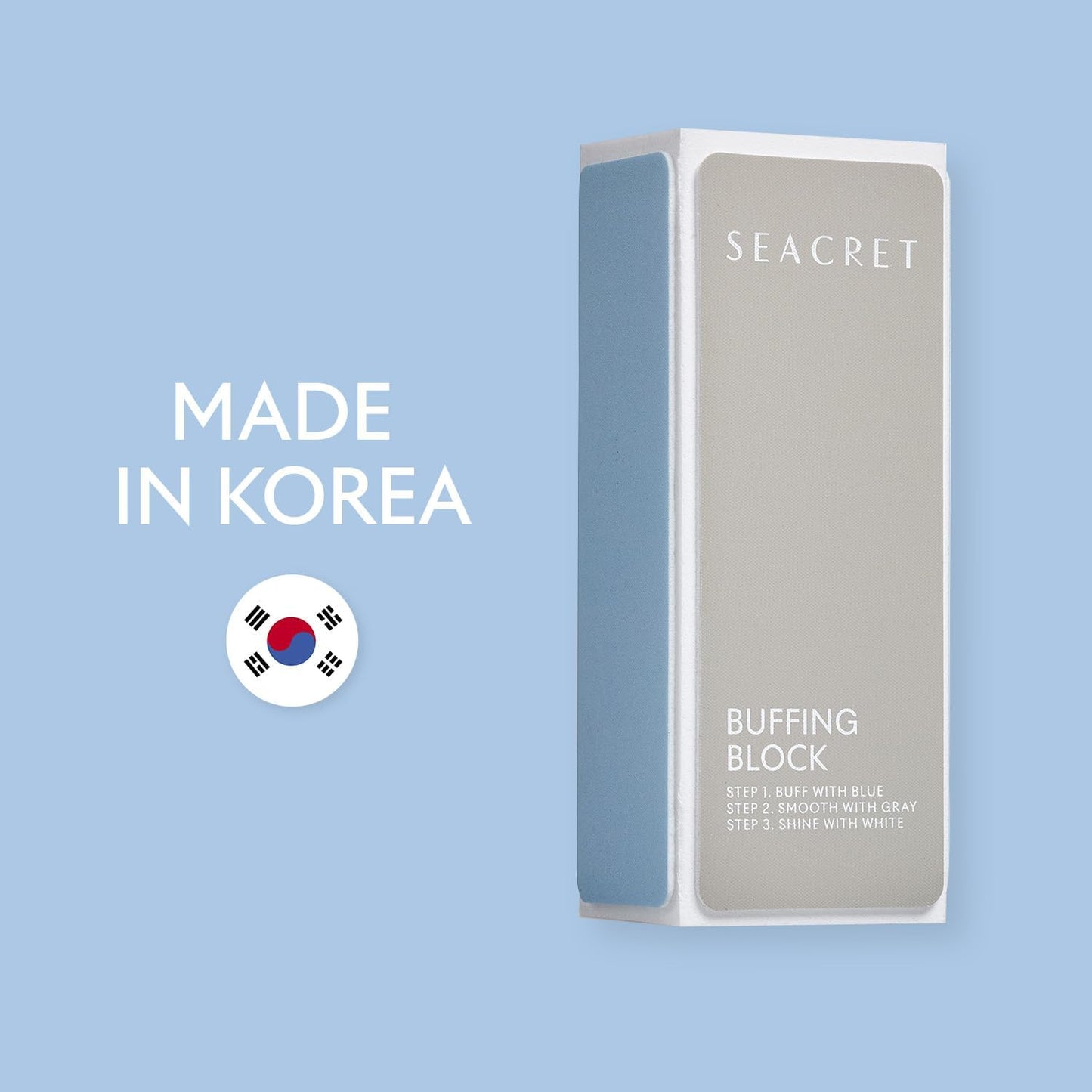 SEACRET Nail Buffer Block - 3-Way Salon Shine for Natural Nails, Smooths Ridges & Buffs to Glossy Finish Without Polish - Korean Made - Manicure & Pedicure, Pack of 2