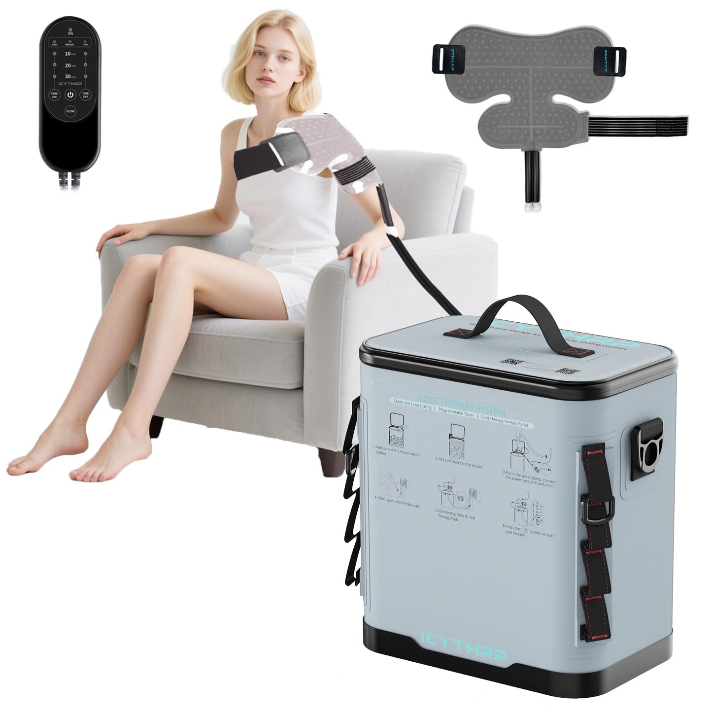 ICYTHRP Cold Therapy Machine with Programmable Timer, FSA Eligible HSA, Portable Ice Machine for Shoulder After Surgery, Shoulder Replacement Recovery System with Specific Shoulder Pad