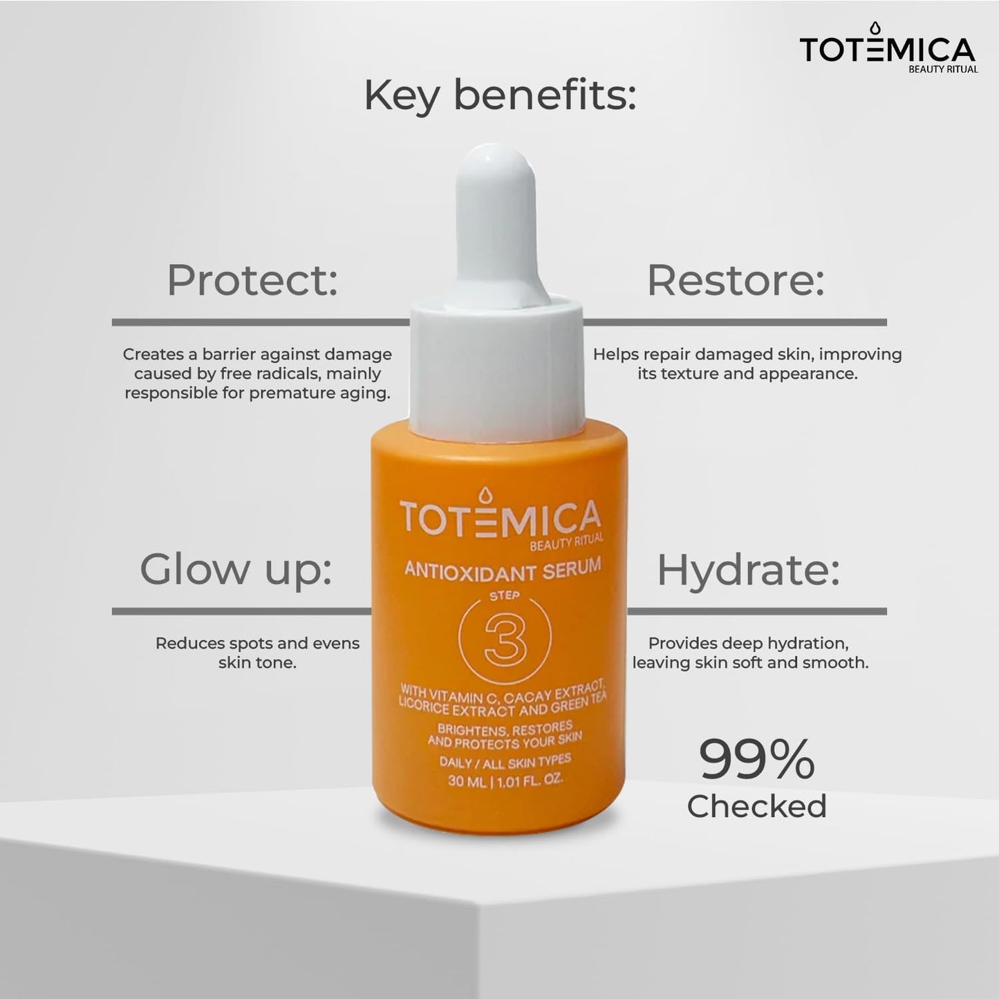TOTEMICA Vitamin C Face Serum, Hydrating & Antioxidant Serum for Face, Vegan & Alcohol-Free Facial Serum for Radiant Glow | Premium Anti Aging serum - 1.01 Fl Oz