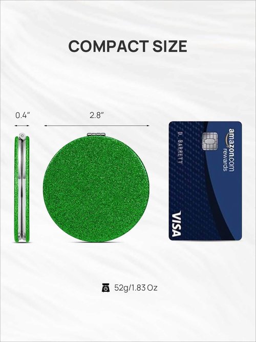 OMIRO 1X/10X(300R) Magnifying Compact Mirror with PU Leather, Ultra-Portable for Purses and Travel, Round Green