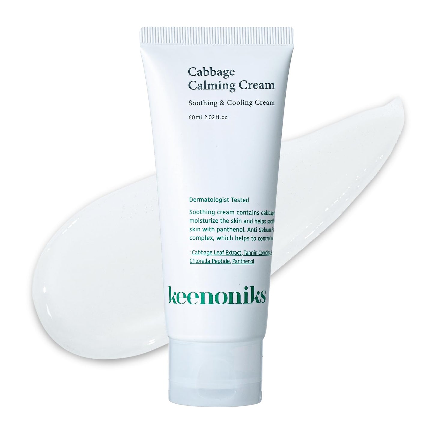 keenoniks Cabbage Calming Cream – Instantly Calm, Hydrate & Tighten Pores - Korean Moisturizer for Sensitive Skin - 60ml (2.03 Fl Oz)
