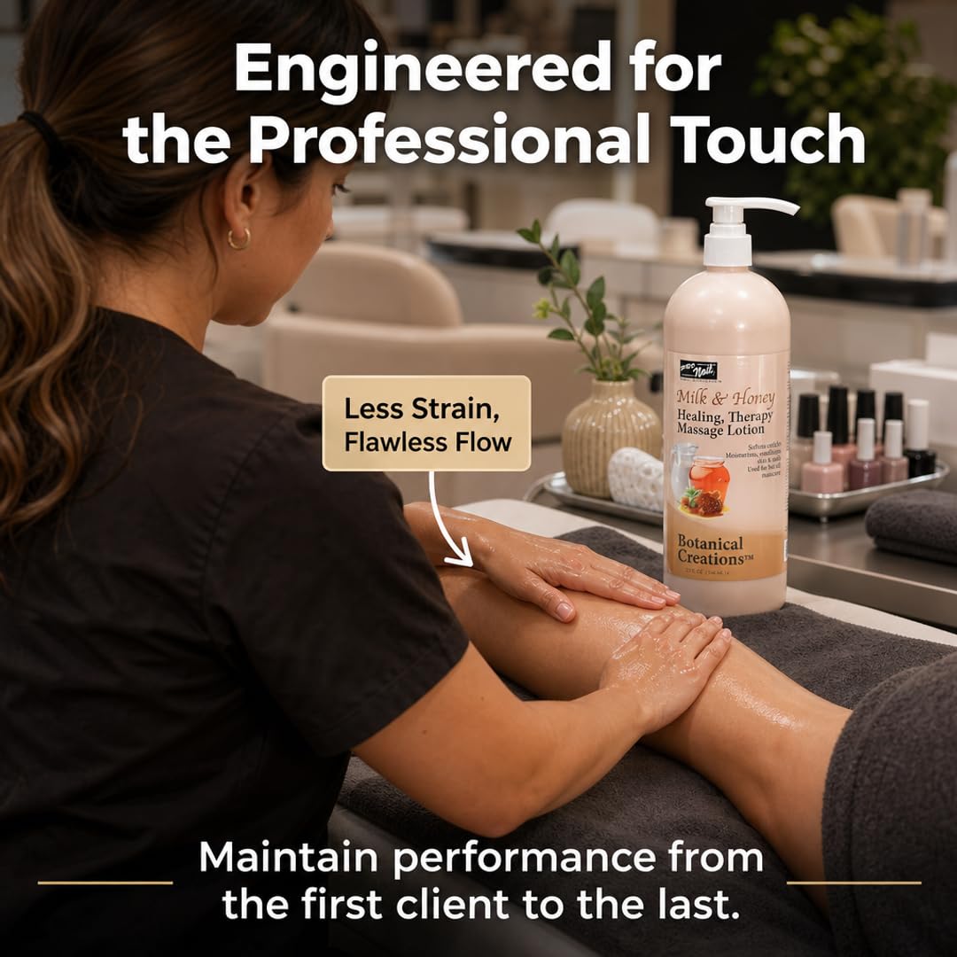PRO NAIL - Healing Therapy Massage Lotion - Professional Pedicure, Body and Hot Oil Manicure, Infused with Natural Oils, Vitamins, Panthenol and Amino Acids (Milk and Honey, 32 Ounce)