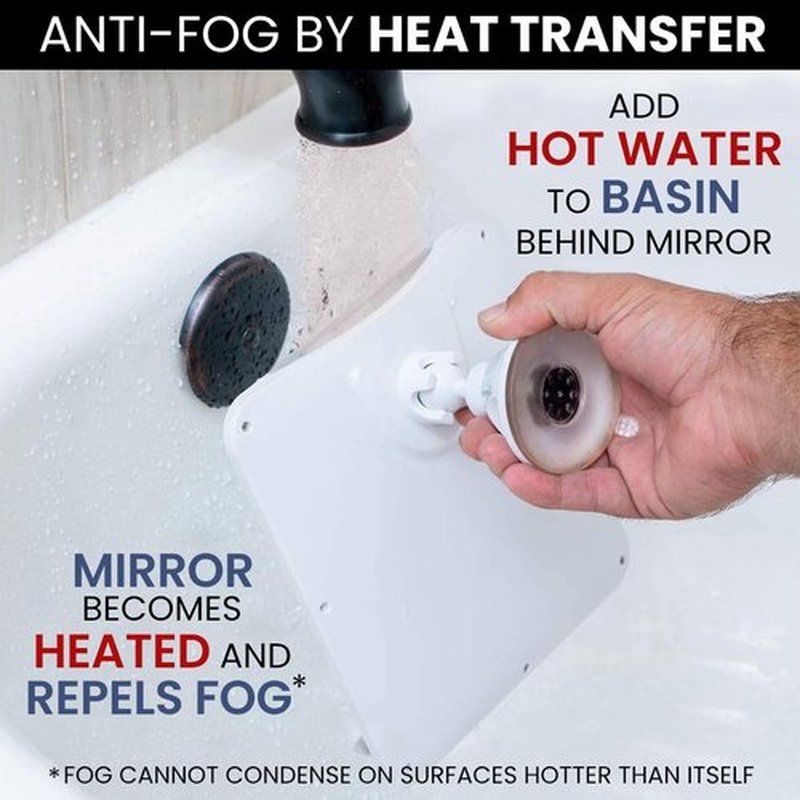 MIRRORVANA Shower Shaving Mirror with Dual Anti Fog - Fogless Shatterproof Surface with Razor Holder and Strong 360° Suction Cup (8" x 7", White)