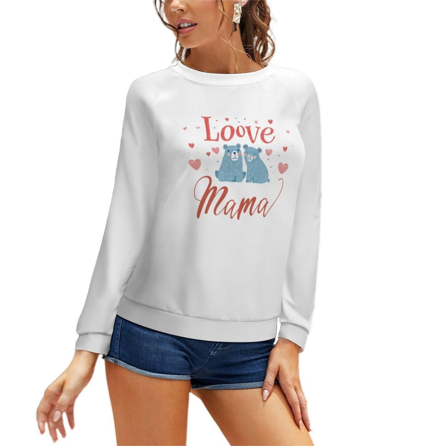 MARSVOVO Mama Sweatshirt White Bear Pattern Cute Mom Pullover Round Neck Casual Long Sleeve Linen Baggy Oversized Fall Graphic Sweatshirts For Women,XL