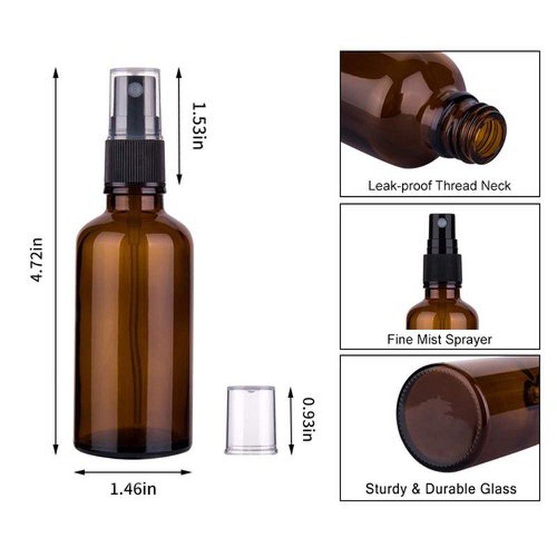 hmaimas 6 Pack Amber Glass Spray Bottles for Essential Oils, 2oz Small Fine Mist Travel Empty Spray Bottle for Hair and Plants