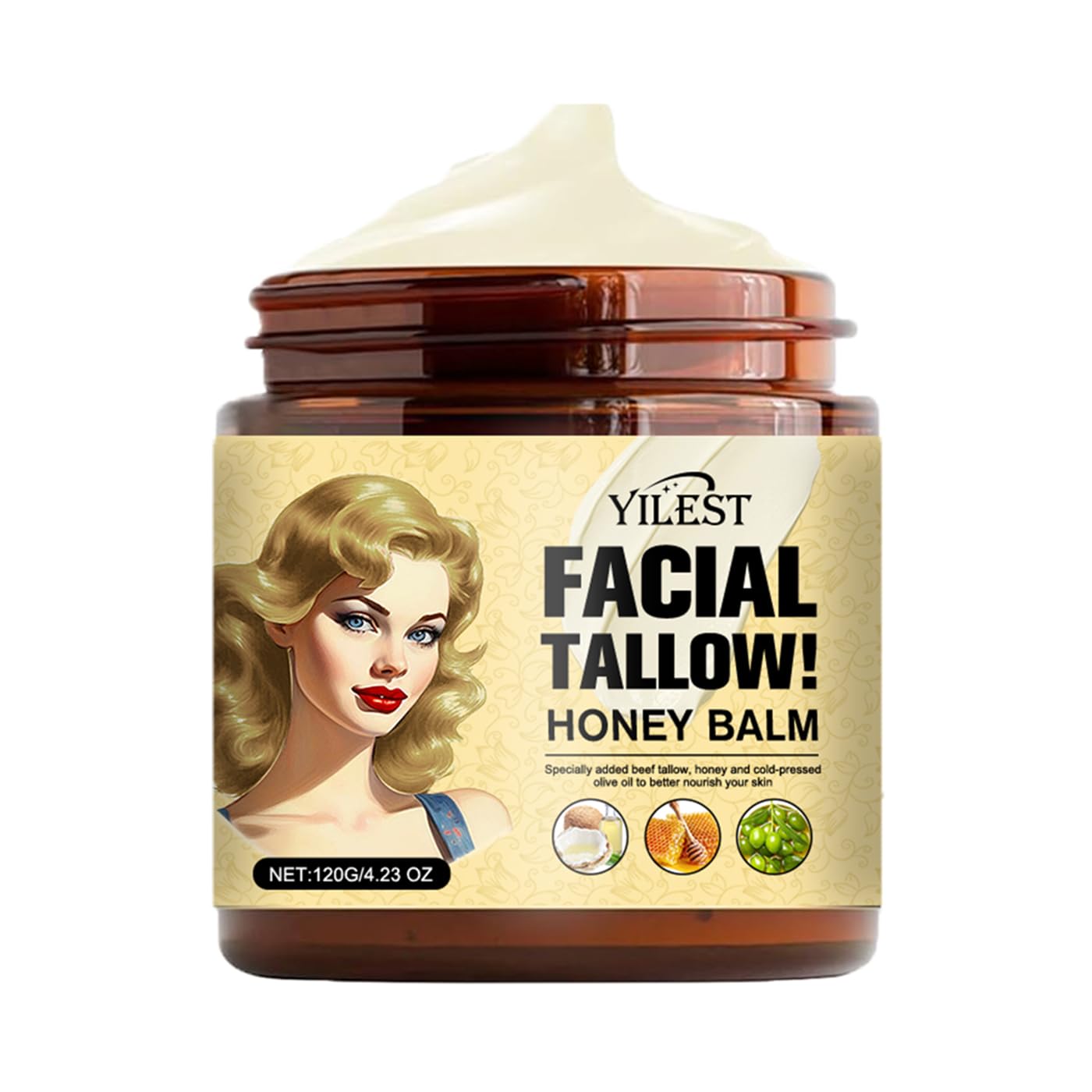 Vivipop Tallow and Honey Balm - Beef Tallow for Skin 4OZ, 2025 Natural Tallow Face Moisturizer for Cracked, Dry Skin, Organic Hydrating Deeply Moisturizing Beef Tallow Cream for Face & Body Skin Care