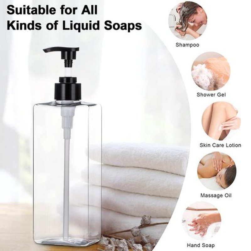 Yebeauty Pump Bottle Dispenser, 17oz 500ml Empty Plastic Shampoo Pump Bottles Shower Soap Dispenser Refillable Liquid Containers for Conditioner Body Wash, Bathroom Kitchen, 2 Pack Clear