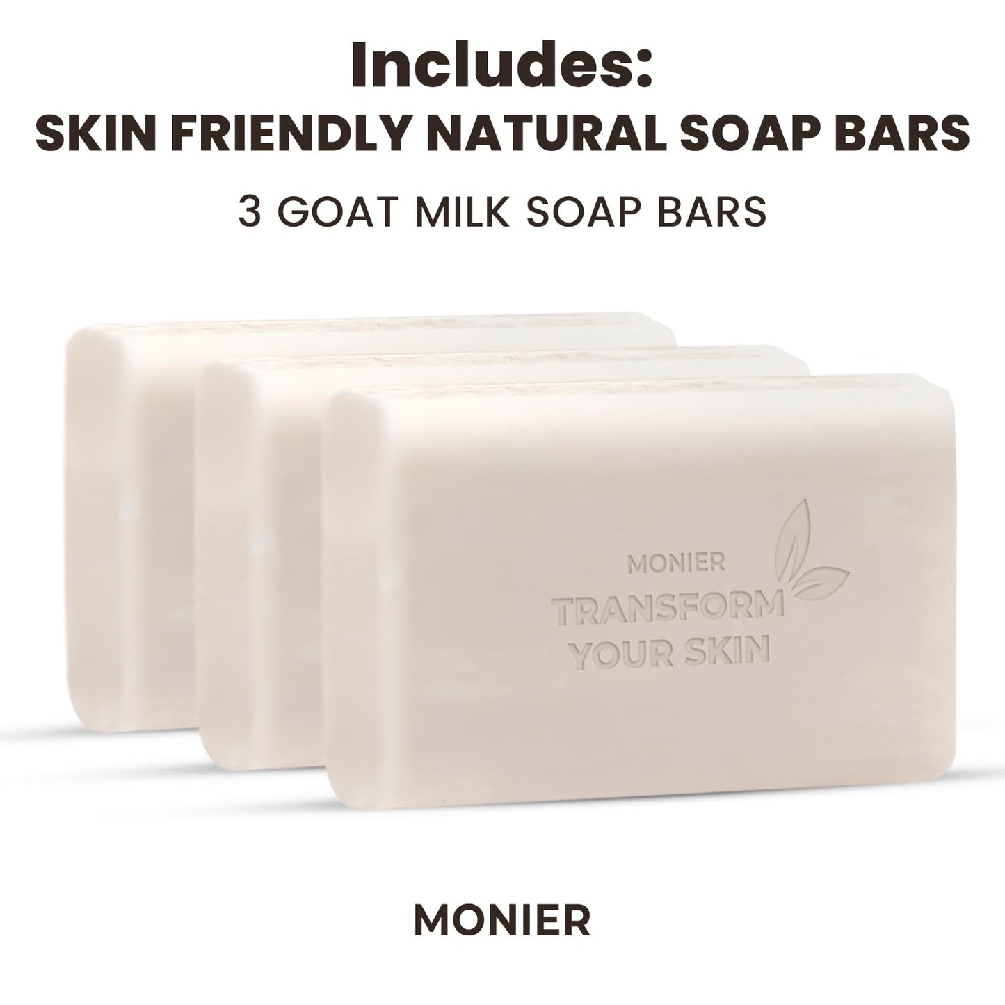 MONIER Goat Milk Soap Bar For Dry & Sensitive Skin - 100% Natural & Organic Skin Care - Enriched with Shea Butter - Use on Face, Body & Hands - For Men, Women, Kids & Baby (Lavender, 3 Pack)