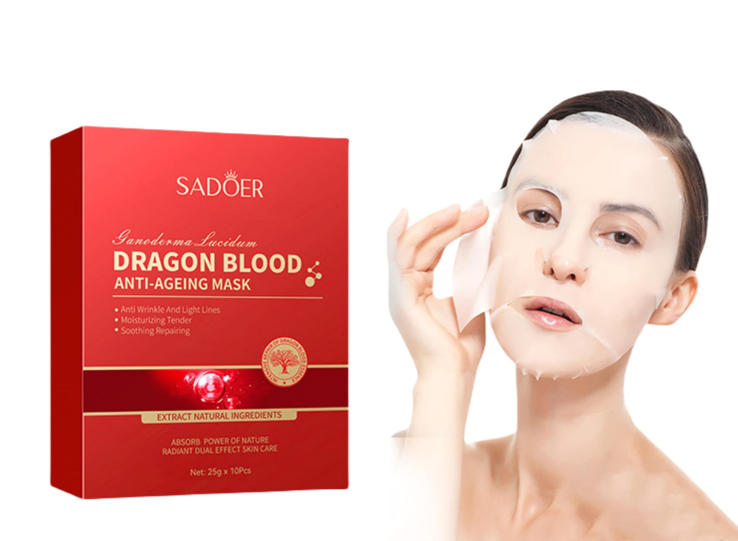 suckoo For SADOER Ganoderma Lucidum Dragon's Blood Ceramides Facial Masks,Deep Moisturizing Face Mask,Face Mask Patches,Brighten Complexion 25mlx10pcs